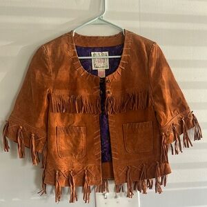 Vintage brown suede fringe shirt - jacket
